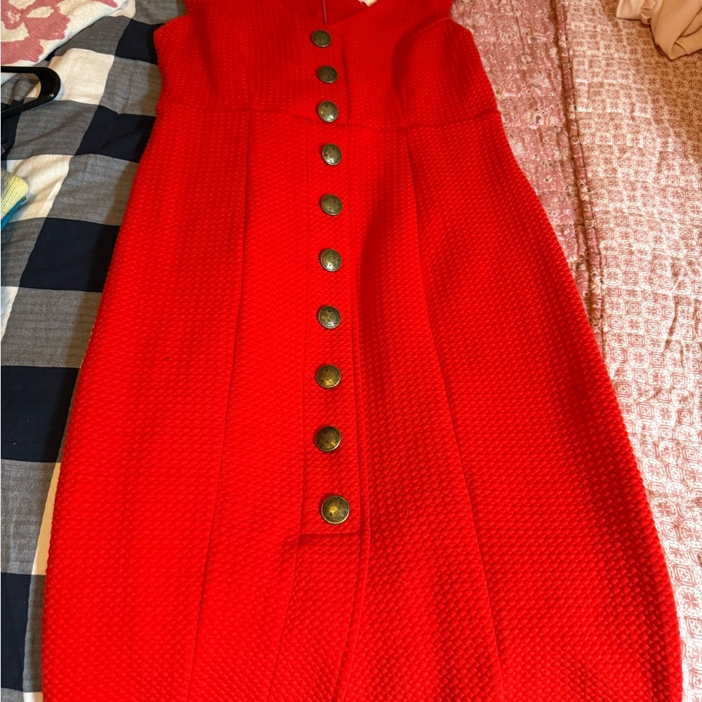 Anthropologie Maeve Red Cocktail Sheath Dress Mock Neck